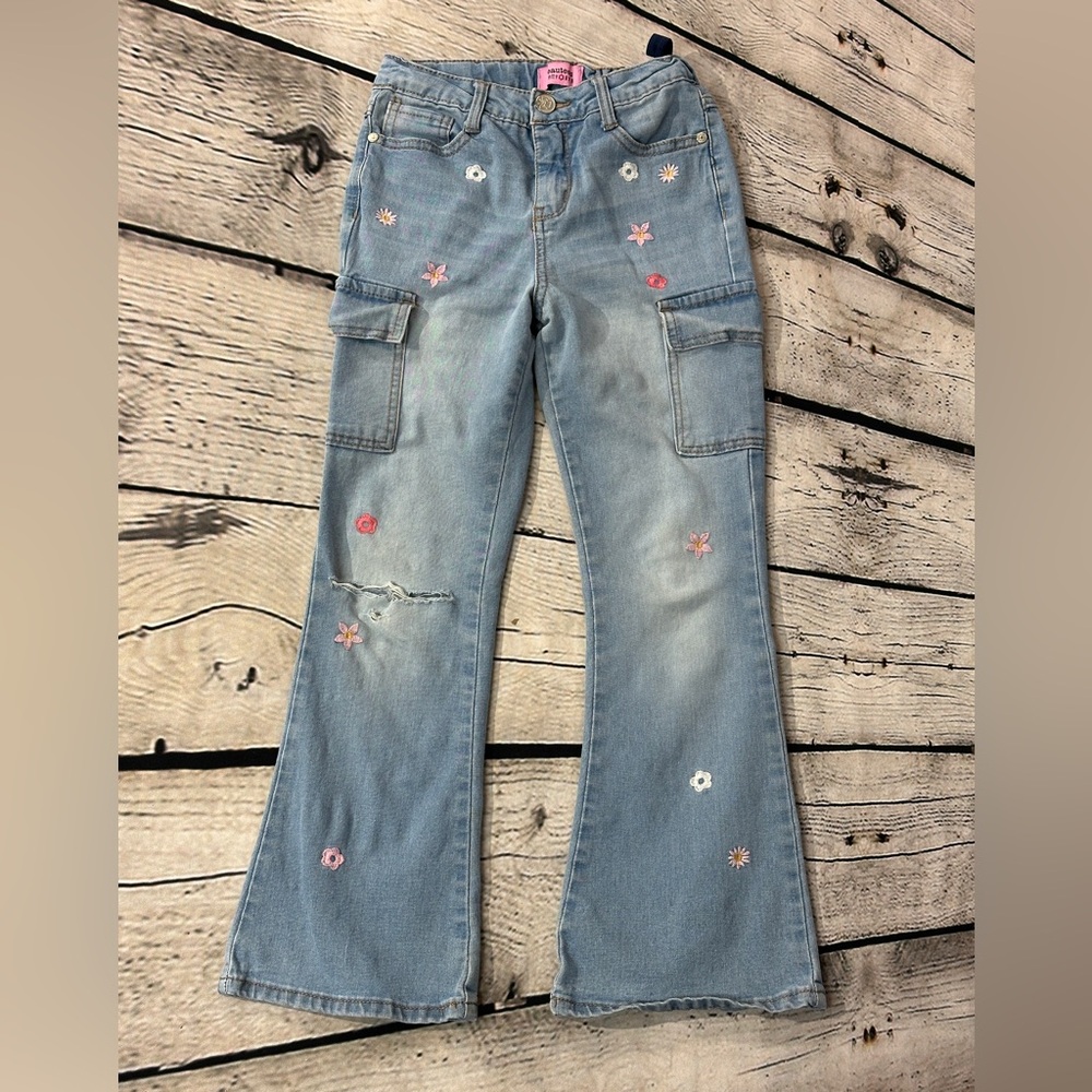 Beautees Light Blue Floral Flared Jeans